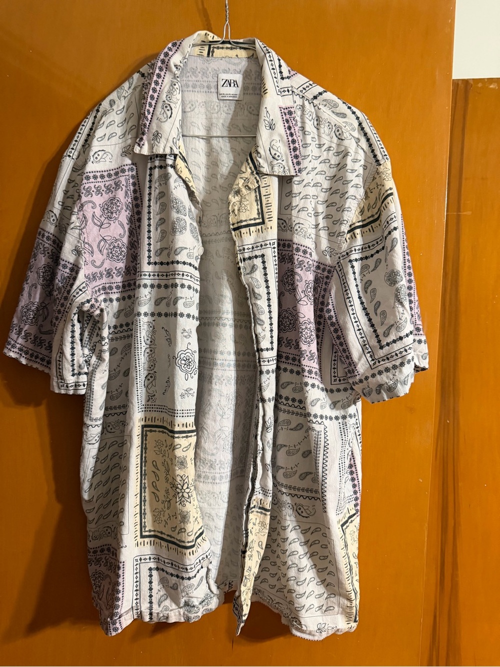 Zara Cream Patchwork Bandana Shirt with Pastel Pink & Yellow Panels